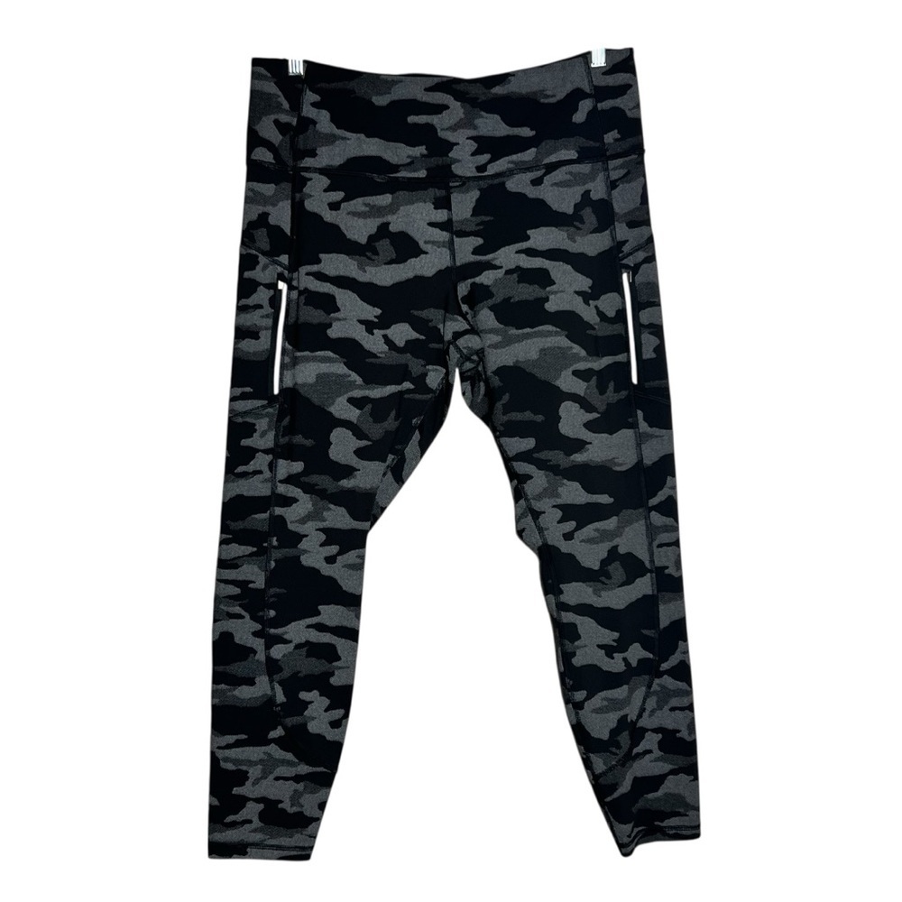 Athleta Rainier Reflective Tights Black Gray Camo Womens Size 2X Zip Pocket